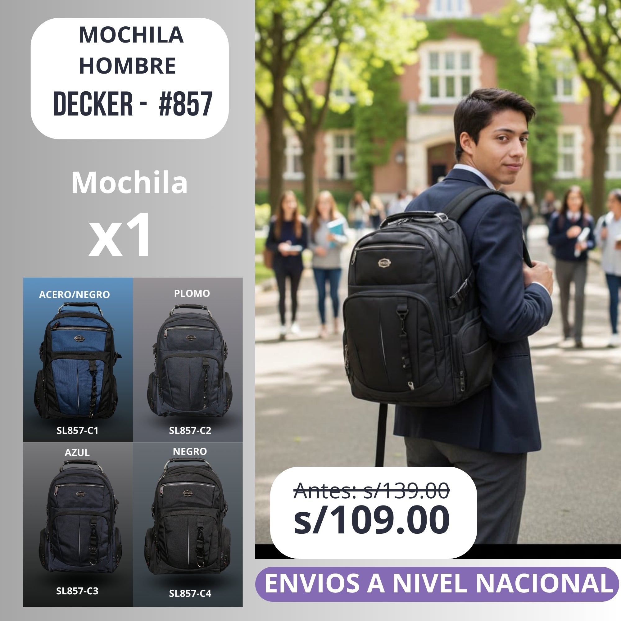 Mochila hombre Decker SL 857