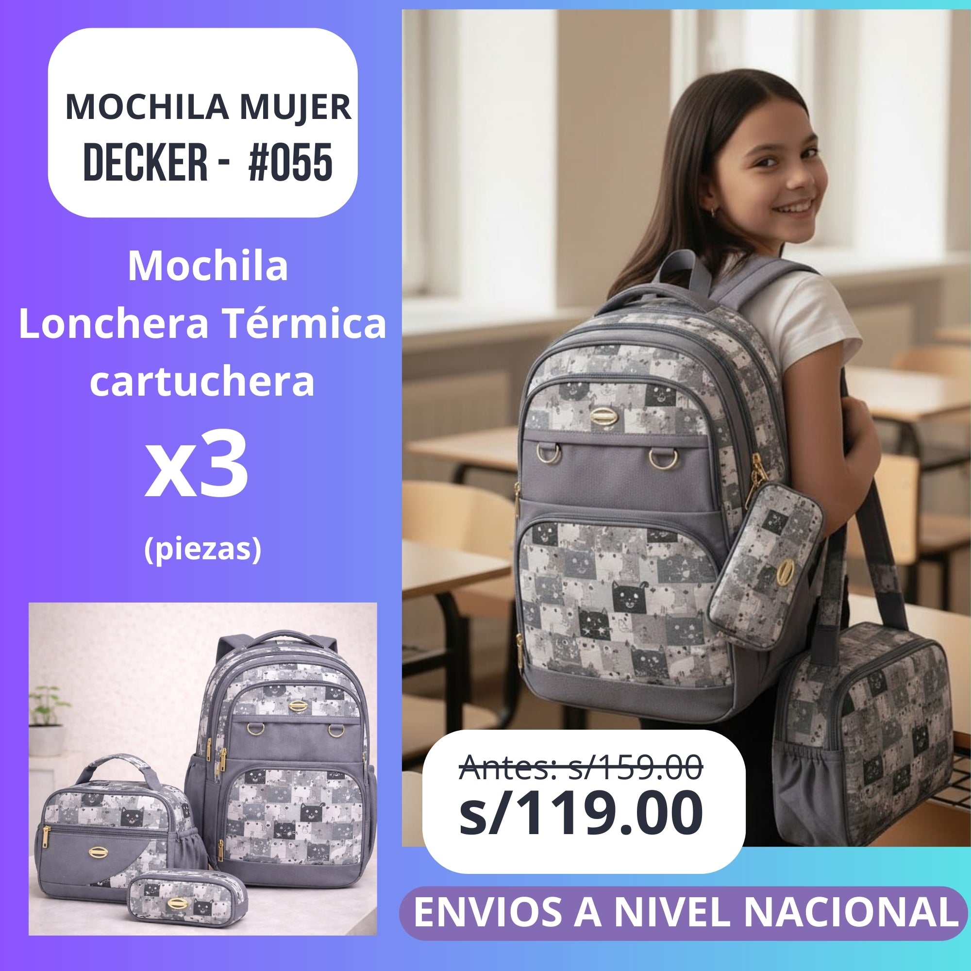 Mochila mujer decker x3 ( Lonchera térmica)