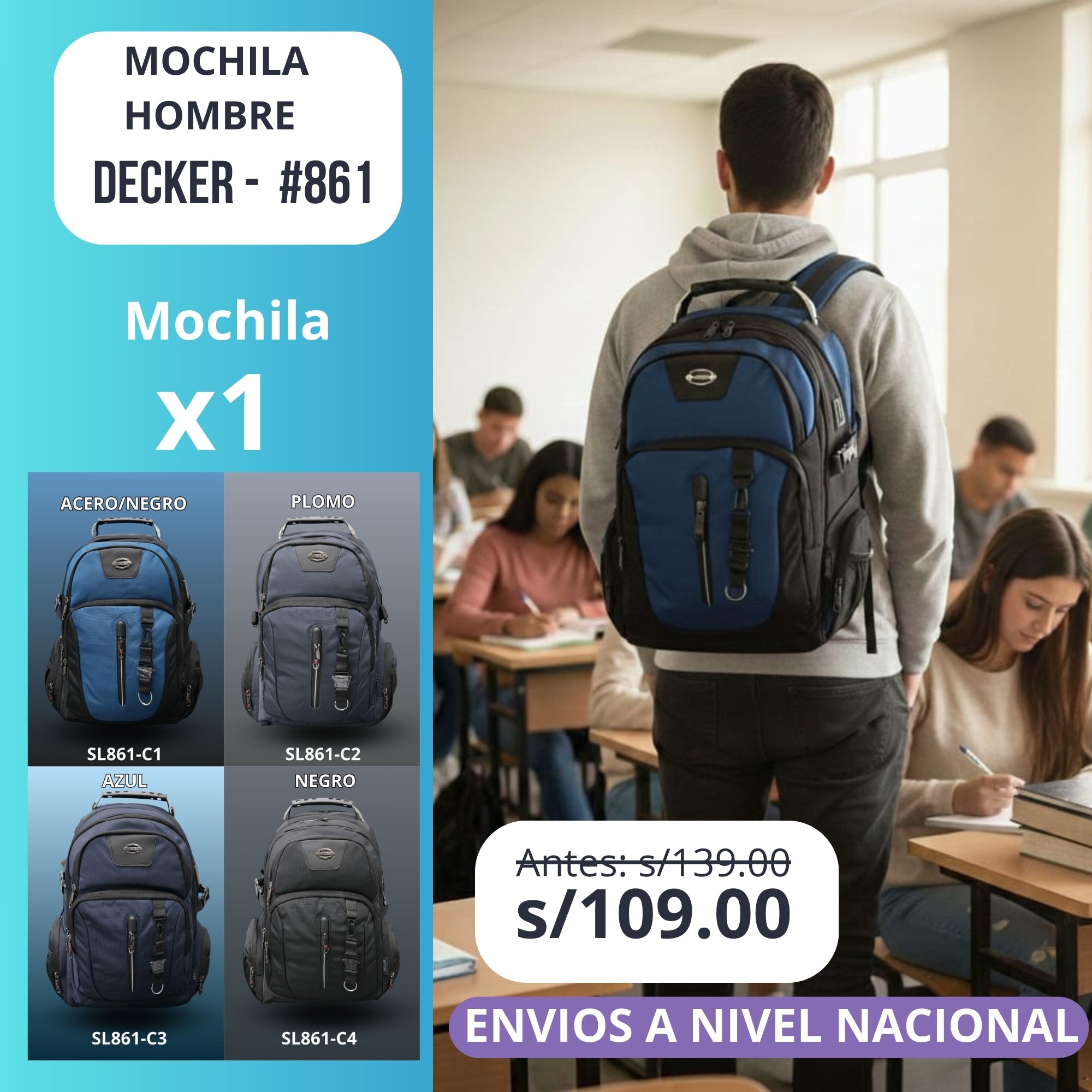Mochila hombre Decker SL 861