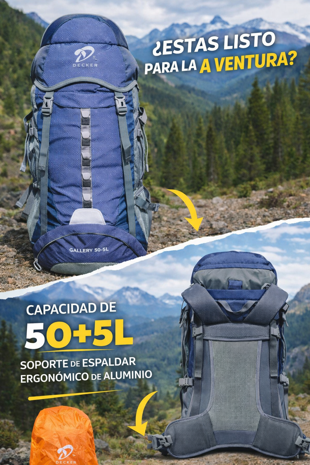 MOCHILA TREKKING 50+5L cód. 15080