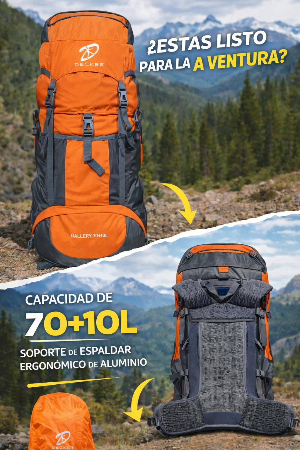 MOCHILA TREKKING 70+10L cód. 19056